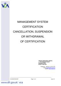MANAGEMENT SYSTEM CERTIFICATION CANCELLATION, SUSPENSION OR WITHDRAWAL OF CERTIFICATION