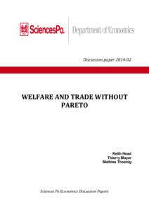 Discussion paper[removed]WELFARE AND TRADE WITHOUT PARETO  Keith Head