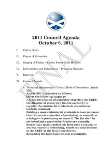 2011 Council Agenda October 6, 2011 I. Call to Order