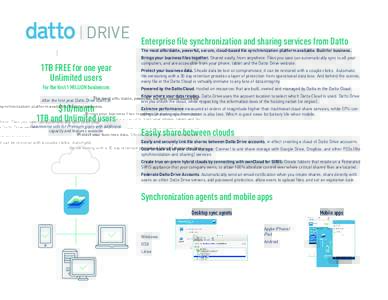 DRIVE  Enterprise file synchronization and sharing services from Datto The most affordable, powerful, secure, cloud-based file synchronization platform available. Built for business.  1TB FREE for one year