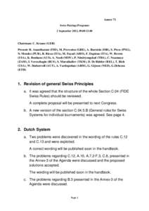 Annex 71 Swiss Pairings Programs 2 September 2012, Chairman: C. Krause (GER) Present: R. Anantharam (IND), M. Prevenios (GRE), A. Burstein (ISR), S. Press (PNG),
