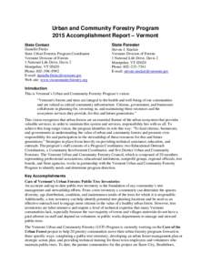 Urban and Community Forestry Program 2015 Accomplishment Report Vermont