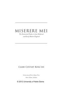 MISERERE MEI The Penitential Psalms in Late Medieval and Early Modern England Clare Costley King’oo