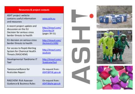 Resources & project outputs ASHT project website contains useful information and resources  www.asht.eu