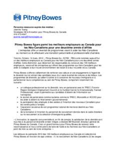 Personne-ressource auprès des médias : Jeannie Tsang Stratégies Hill & Knowlton pour Pitney Bowes du Canada[removed]removed]