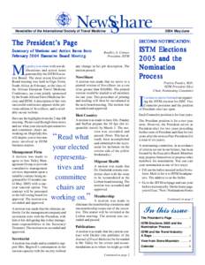 NewSShare  Newsletter of the International Society of Travel Medicine The President’s Page