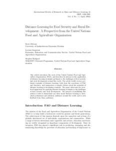 c International Review of Research in Open and Distance Learning 
 ISSN: [removed]Vol. 3, No. 1 ( April, [removed]Distance Learning for Food Security and Rural Development: A Perspective from the United Nations