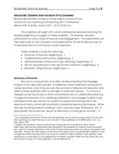 Blumenfeld, Havruta Learning  Page 1 of 8 ENGAGING STUDENTS WITH HAVRUTA STYLE LEARNING Barbara Blumenfeld, University of New Mexico School of Law