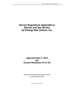 Electric And Gas Service Regulations  Service Regulations Applicable to Electric and Gas Service by Entergy New Orleans, Inc.