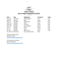 2017 Cumby Lady Trojans Junior High Volleyball Schedule Date