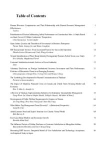 Table of Contents Human Resource Competencies and Their Relationship with Human Resource Management Effectiveness Yusliza  1