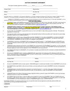 AUCTION CONSIGNOR AGREEMENT This Auction Consignor Agreement made this __________ day of ________________ 2015 by and between: ____________________________________, _________________________________ Company Name