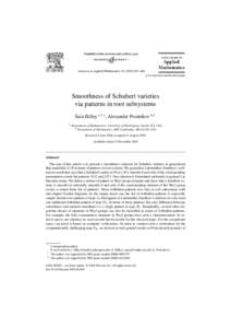 Advances in Applied Mathematics–466 www.elsevier.com/locate/yaama Smoothness of Schubert varieties via patterns in root subsystems Sara Billey a,1,∗ , Alexander Postnikov b,2