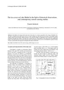 Limnological Review–268  The ice-cover on Lake Baikal in the light of historical observations and contemporary remote sensing studies Wojciech Sobolewski Maria Curie-Skłodowska University, Institute of Ea