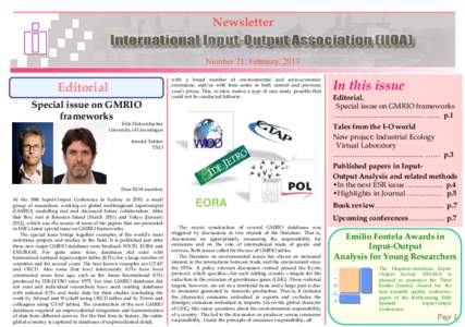 Newsletter Number 21; February, 2013 Editorial Special issue on GMRIO frameworks