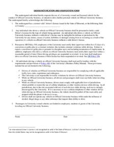 University of Missouri System - Driver Notification and Verification Form