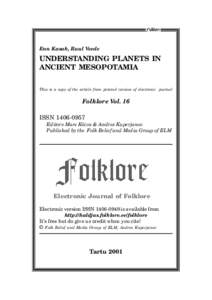 Enn Kasak, Raul Veede  UNDERSTANDING PLANETS IN ANCIENT MESOPOTAMIA This is a copy of the article from printed version of electronic journal