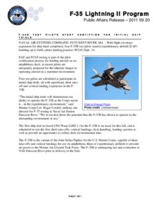 F-35 Lightning II Program Public Affairs Release – [removed]F[removed]B T E S T T R I A L S