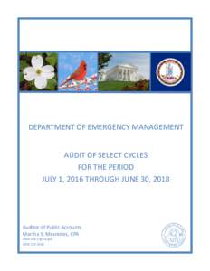 Department of Emergency Management Audit of Select Cycles for the period July 1, 2016 through June 30, 2018