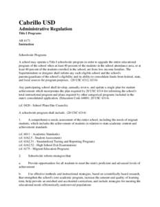 Cabrillo USD Administrative Regulation Title I Programs AR 6171 Instruction