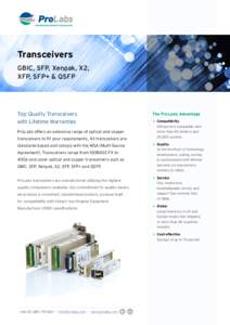Transceivers GBIC, SFP, Xenpak, X2, XFP, SFP+ & QSFP Top-Quality Transceivers with Lifetime Warranties