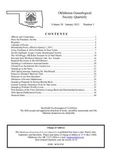 Oklahoma Genealogical Society Quarterly Volume 58 January 2013 Number 1