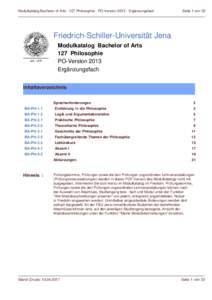 Modulkatalog Bachelor of ArtsPhilosophie - PO-VersionErgänzungsfach  Seite 1 von 22 Friedrich-Schiller-Universität Jena Modulkatalog Bachelor of Arts