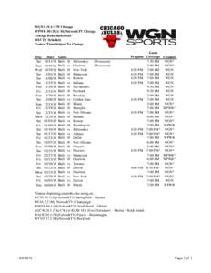 WGN[removed]CW Chicago WPWR[removed]MyNetworkTV Chicago Chicago Bulls Basketball 2015 TV Schedule Central Time/Subject To Change