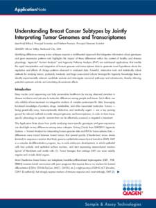 ApplicationNote  Understanding Breast Cancer Subtypes by Jointly Interpreting Tumor Genomes and Transcriptomes Jean-Noel Billaud, Principal Scientist, and Nathan Pearson, Principal Genome Scientist QIAGEN Silicon Valley,