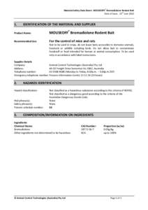 ®  Material Safety Data Sheet: MOUSEOFF Bromadiolone Rodent Bait rd Date of Issue: 23 June 2013