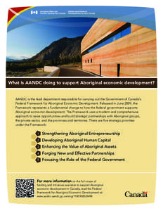 What is AANDC doing to support Aboriginal economic development?  AANDC is the lead department responsible for carrying out the Government of Canada’s Federal Framework for Aboriginal Economic Development. Released in J