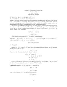 Classical Mechanics, Lecture 16 March 4, 2008 lecture by John Baez notes by Alex Hoffnung  1