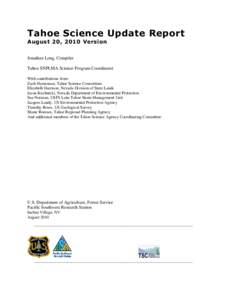 Tahoe Science Update Report