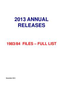 2013 ANNUAL RELEASESFILES – FULL LIST  December 2013
