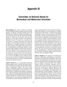 Appendix B - Committee on National Needs for Biomedical and Behavioral Scientists - Addressing the Nation's Changing Needs for Biomedical and Behavioral Scientists (2000)