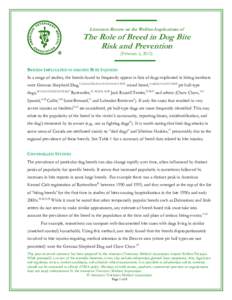 Literature Review on the Welfare Implications of  The Role of Breed in Dog Bite Risk and Prevention (February 6, 2015)
