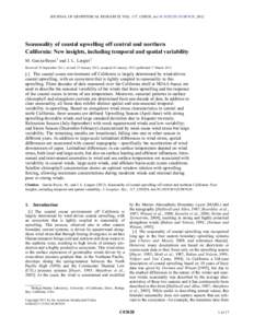 JOURNAL OF GEOPHYSICAL RESEARCH, VOL. 117, C03028, doi:2011JC007629, 2012  Seasonality of coastal upwelling off central and northern California: New insights, including temporal and spatial variability M. García