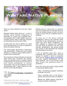 What are Native Plants? used with permission of www.laspilitas.com There are many definitions of the term “native plants.” Wikipedia defines native plants as “...a term to