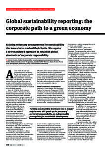 sustainable development, green growth and climate change  Global sustainability reporting: the corporate path to a green economy Existing voluntary arrangements for sustainability disclosure have reached their limits. We