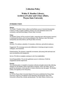 Walter P. Reuther Library Collection Policy