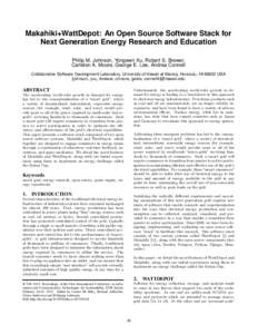Makahiki+WattDepot: An Open Source Software Stack for Next Generation Energy Research and Education Philip M. Johnson, Yongwen Xu, Robert S. Brewer, Carleton A. Moore, George E. Lee, Andrea Connell Collaborative Software