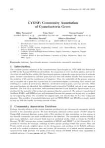 402  Genome Informatics 13: 402–CYORF: Community Annotation of Cyanobacteria Genes