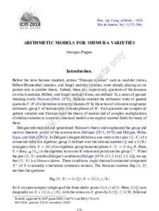 Proc. Int. Cong. of Math. – 2018 Rio de Janeiro, Vol–396) ARITHMETIC MODELS FOR SHIMURA VARIETIES Georgios Pappas