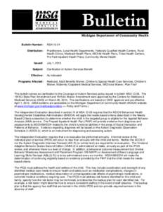 Bulletin  Michigan Department of Community Health Bulletin Number: Distribution: