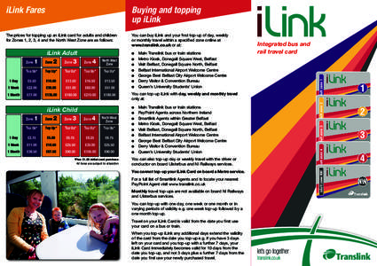 iLink Fares  Buying and topping up iLink  The prices for topping up an iLink card for adults and children