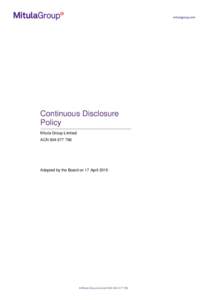Continuous Disclosure Policy Mitula Group Limited ACNAdopted by the Board on 17 April 2015