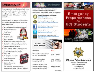 Disaster preparedness / Humanitarian aid / Occupational safety and health / Emergency management / Irvine /  California / Safety / Survival kit / University of California /  Irvine / Emergency / 9-1-1 / Prevention / Geography of California