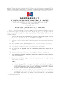 Hong Kong Exchanges and Clearing Limited and The Stock Exchange of Hong Kong Limited take no responsibility for the contents of this notice, make no representation as to its accuracy or completeness and expressly disclai