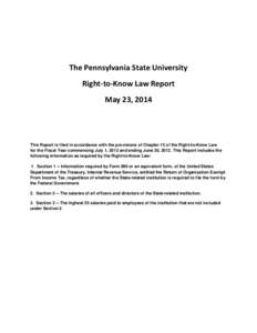 The Pennsylvania State University Right‐to‐Know Law Report May 23, 2014