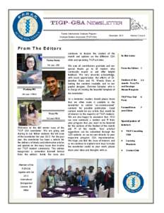 TIGP-GSA NewsLetter Taiwan International Graduate ProgramGraduate Student Association (TIGP-GSA) December, 2013  Volume 2, Issue 6